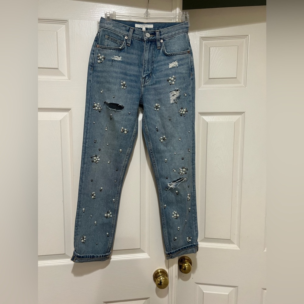 Joie Weslyn D Jeweled Embellished High Rise  Distressed Jeans‎ Size 23